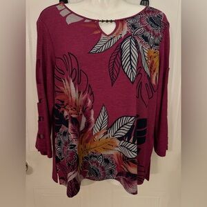 Alfred Dunner Petite Fuchsia Floral Top VGUC 😊😊